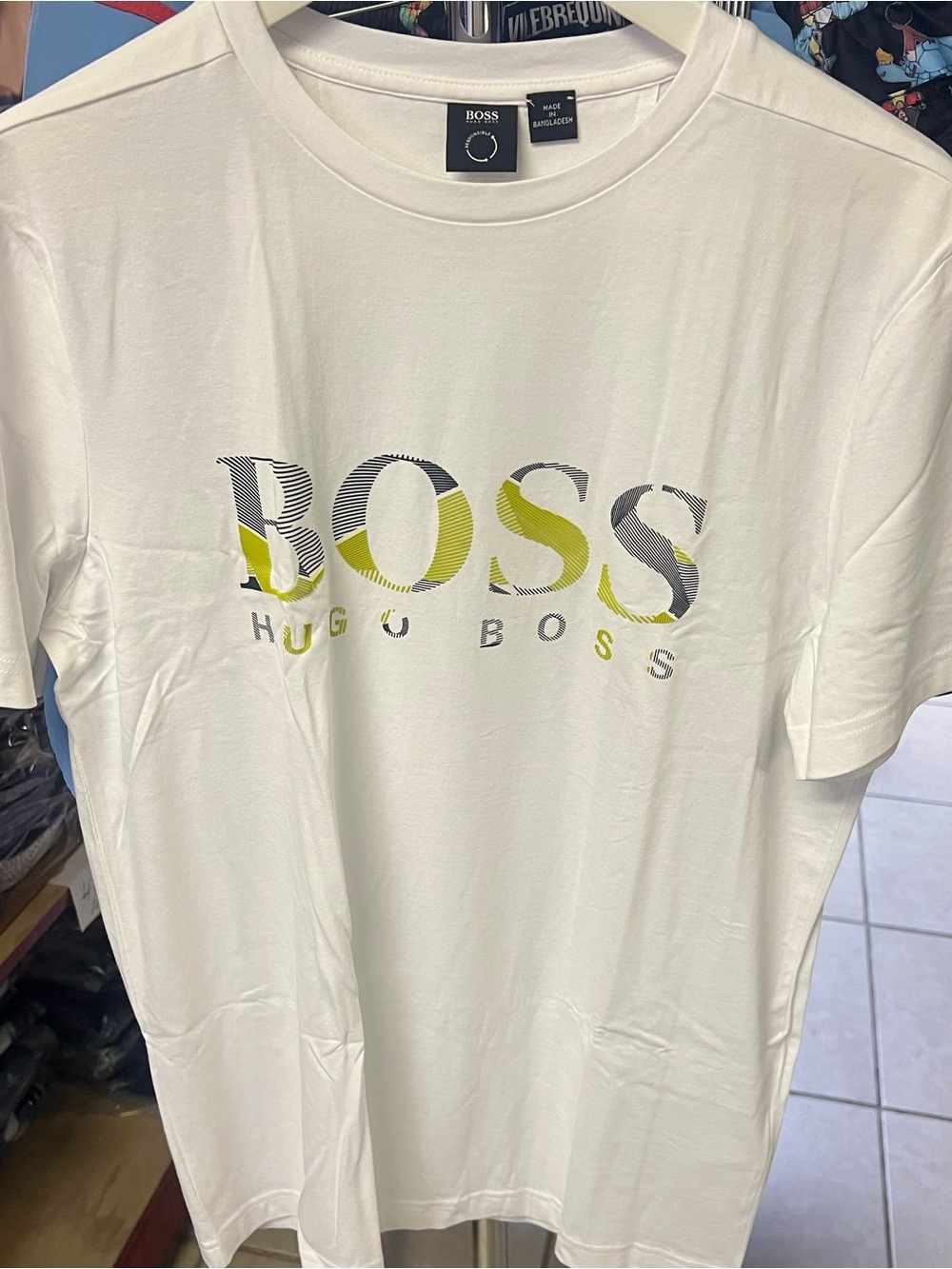 Hugo Boss White T-Shirt with Yellow and Gray Logo